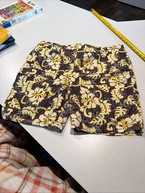 Kanu Surf Men's Brown and Yellow Floral Swim Trunks